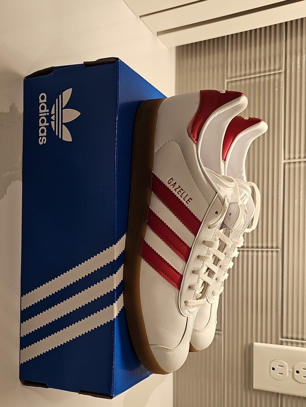 adidas White & Red Gazelle Retro Leather Sneakers